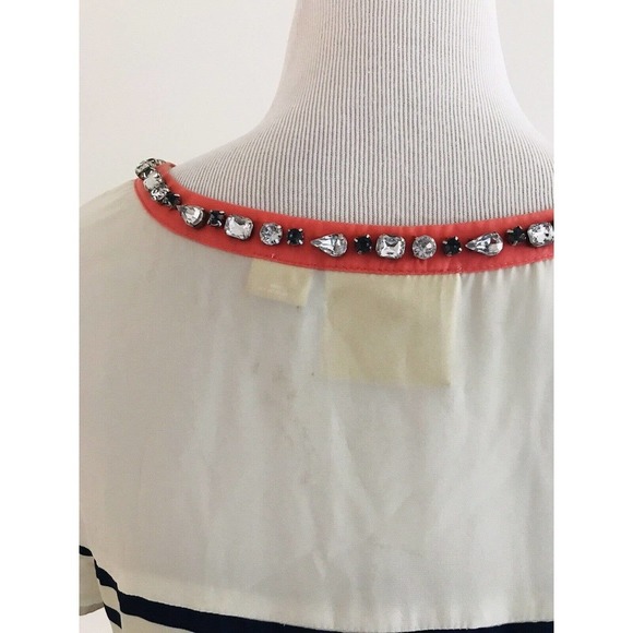 Anthropologie | Maeve Jewel Collar Women SM White Red Striped Top Short Sleeve - Picture 7 of 10